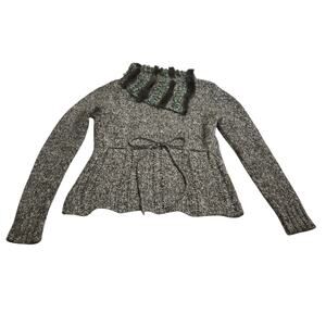 90s Y2K Nado XL Gray Asymmetrical Neck Sweater Fur Trim Cashmere Wool Fairy